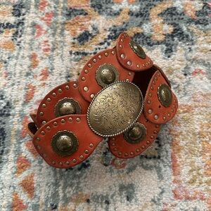 Vintage Fossil Southwestern Concha Leather Belt Brown Coachella Size M